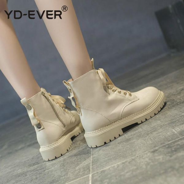 

boots soft leather ankle for women lace up platform snow winter military motorcycle street style shoes, Black