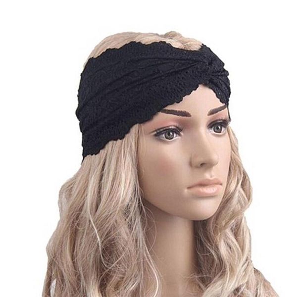 

hair accessories 1pc black lace turban cross headwrap muslim headband hairband
