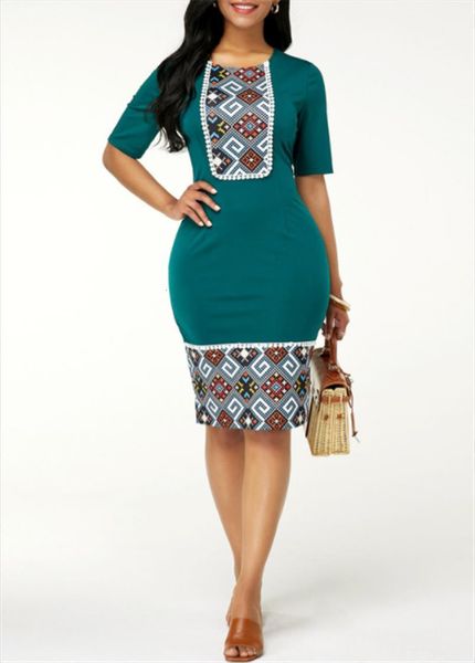 

plus size summer name womens dresses ethnic print slim bag hip female round neck high waist casual, Black;gray