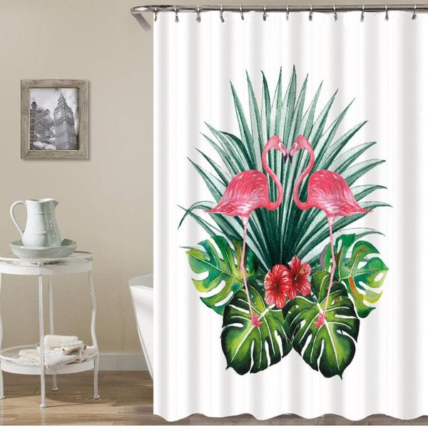 

shower curtains summer pink flamingo curtain waterproof polyester fabric bath banana leaf printing nordic bathroom decorative