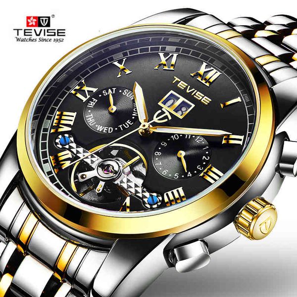 

tevise gentlemen watches brand luxury automatic mechanical men complete steel business waterproof sports reloj hombre, Slivery;brown