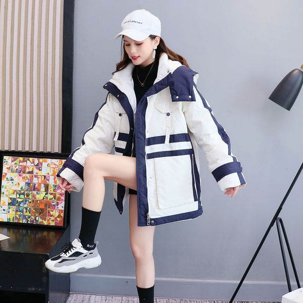 

2021 korean splicing school overcom medium long down women's work cloth and thickened foreign style warm et, Black