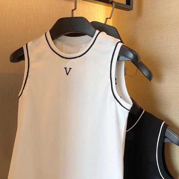 

summer 2021 fashion designer women's sleeveless t shirt cotton luxury embroidered men's vest, White