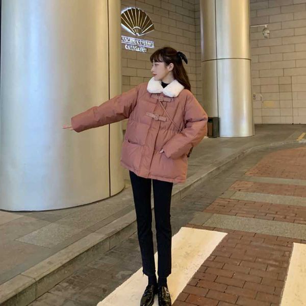 

Women's Down & Parkas Coat Autumn Winter Thick Cotton-padded Jacket Turn Collar Warm Fashion Thicken Female Loose Casual Vintage EN6M, Black