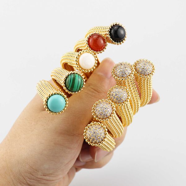 

luxury fashion classic open bracelet with open ring a variety of color stones choose women's bracelet wedding gift b1020 q0717, Black