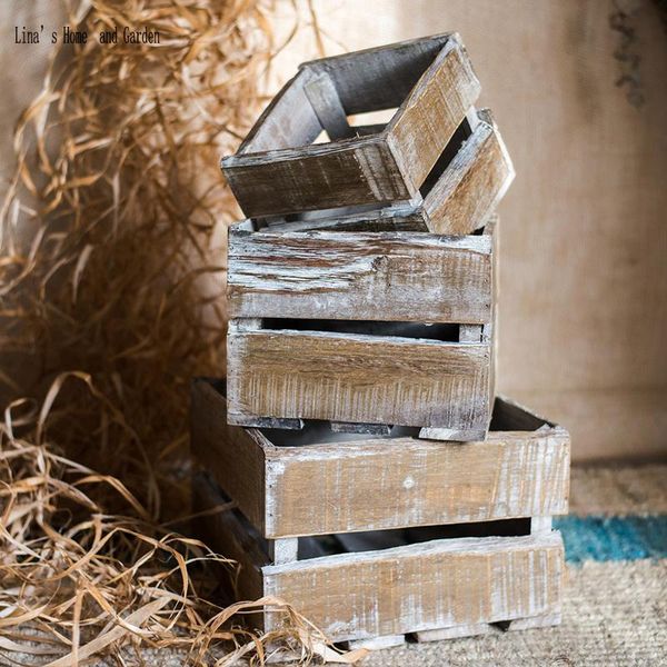 

storage boxes & bins set of 3 farmhouse shabby square handmade solid vintage wooden crates