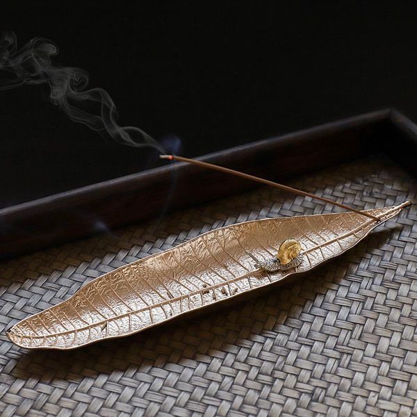 

fragrance lamps home teahouse decor gift metal base copper alloy a leaf boat incense burner with snail stick holder