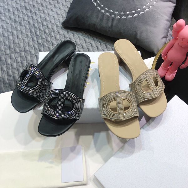 

high version d family letter flip flop flat shoes diamond hollow pig nose sandals women's casual wear, Black