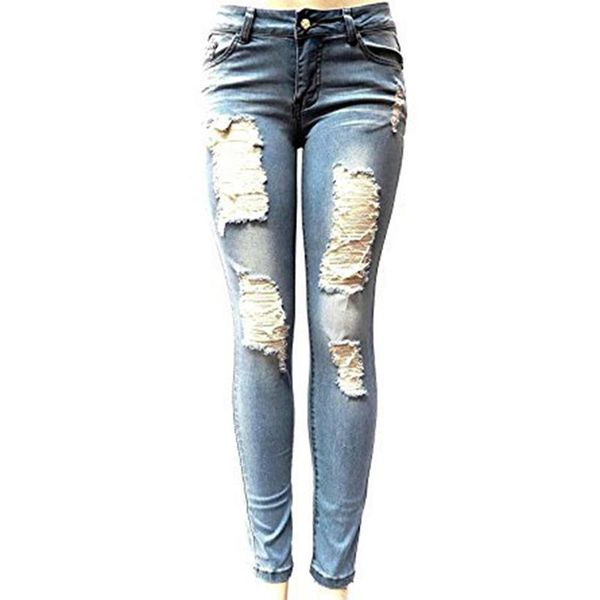 

women's jeans women casual baggy pants boyfriend denim biker female pencil s-xxl ladies fashion skinny hole ripped, Blue