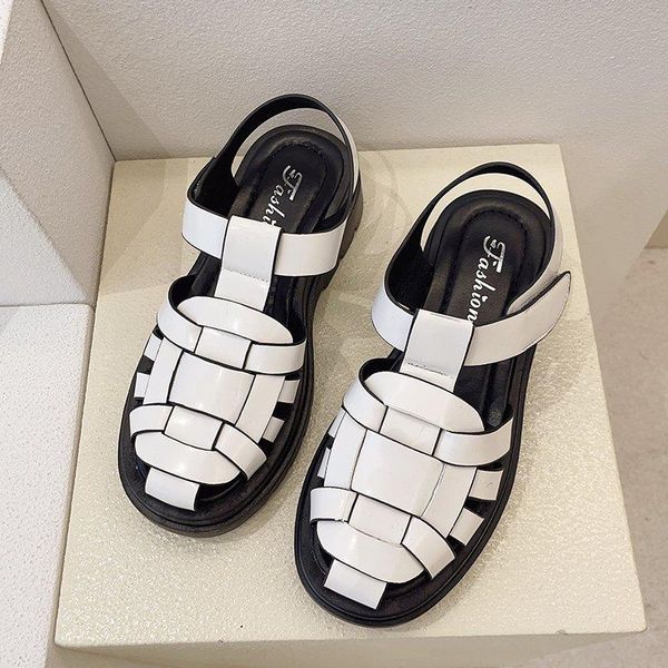 

summer shoes woman platform sandals women soft leather casual open toe gladiator square heel, Black