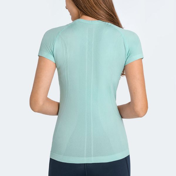 10 L-2067 Kadın Kısa Kollu Yoga Üst Yuvarlak Boyun İnce Fit Spor Gömlek Hızlı kuruyan Koşan Tanklar Moda Nefes Alabası T-Shirt Açık Fiess Giysileri