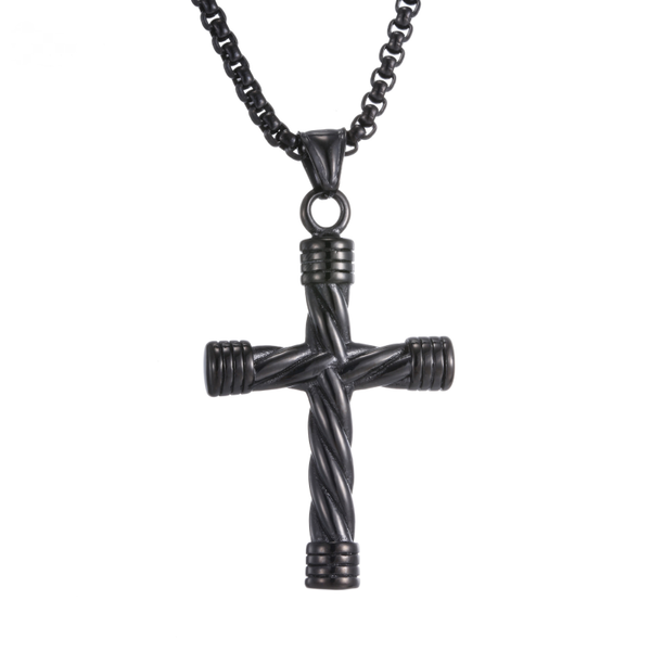 

pendant necklaces fashion male cross pendants necklace titanium steel corrugated classic men's pearl chain gift to boyfriend, Silver