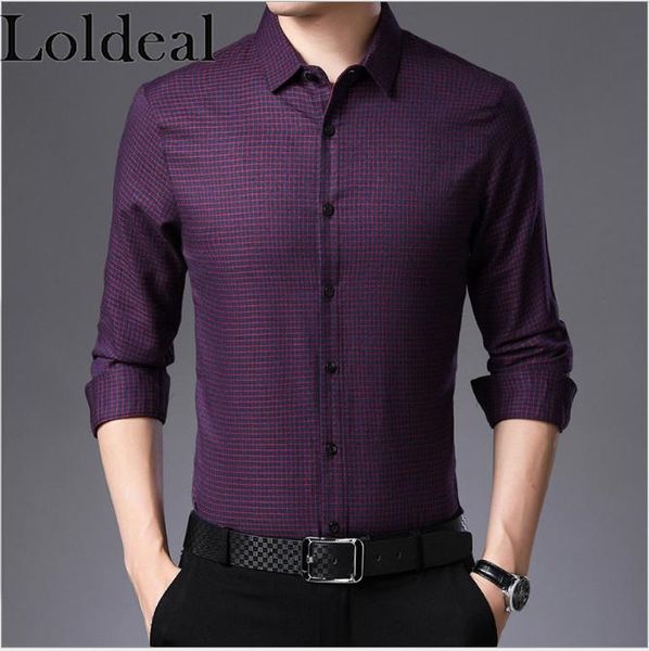 

loldeal long-sleeved men shirt fashion plaid batik slim lapel business casual men's shirts, White;black