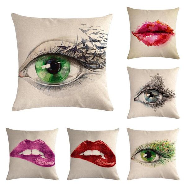 

cushion/decorative pillow eyes lips cushion cover 45*45cm cotton linen wedding decor throw pillowcase 1 side print cojine