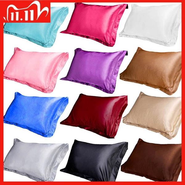 

1pc single silk pure color pillowcase square shaped comfortable for sleeping bedroom soft pillows 48cmx74cm pillow