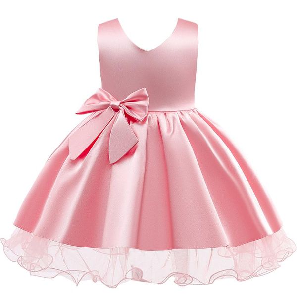 

children clothing 2021 summer girls birthday party evening dress girl satin bow catwalk baby kids dresses clothes girl's, Red;yellow
