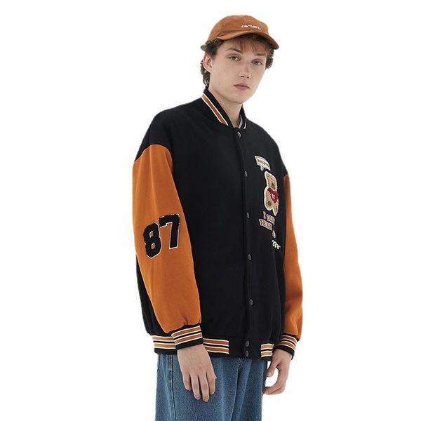 

men's jackets autumn and winter jacket brushed casual bear letter, Black;brown