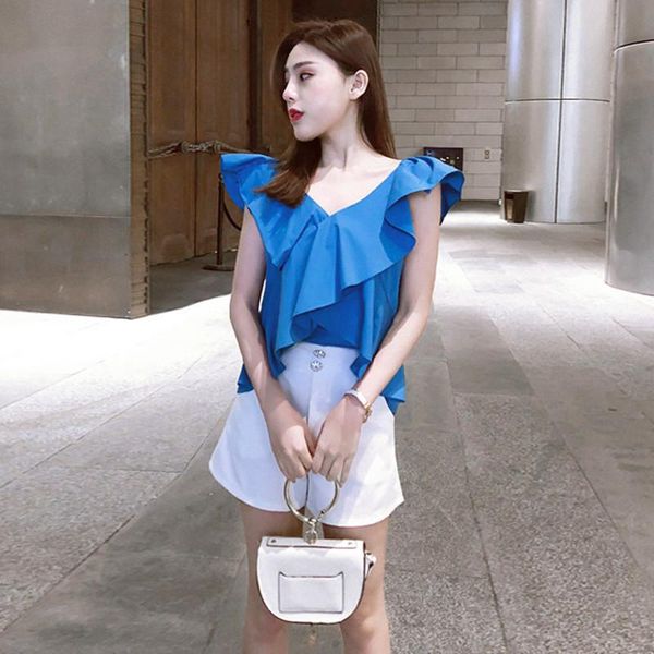 

fashion korean deep v neck shirts plus size -8xl summer blouse elegant ruffle off shoulder shirt female cotton blusas women's blo, White