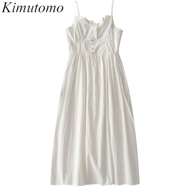 

kimutomo summer solid white dresses women korean style elegant fashion female spaghetti strap high waist vestido 210521, Black;gray