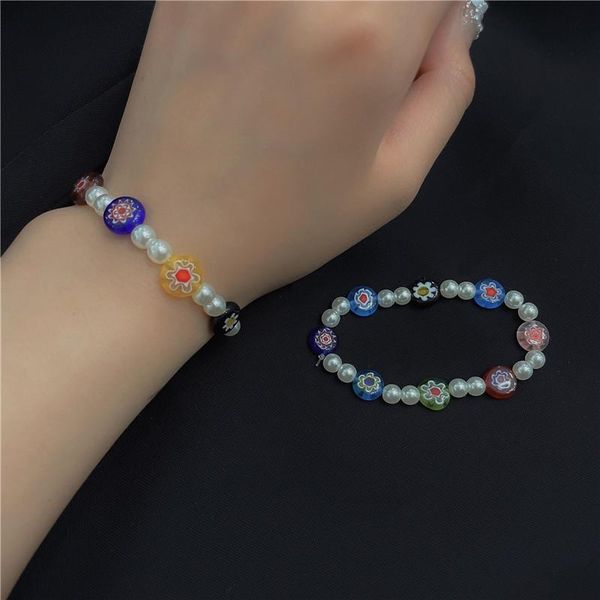 

beaded, strands korean fashion multicolor glass elegant flower bracelet for women girlfriend gift hand jewelry harajuku beads chains bracele, Black