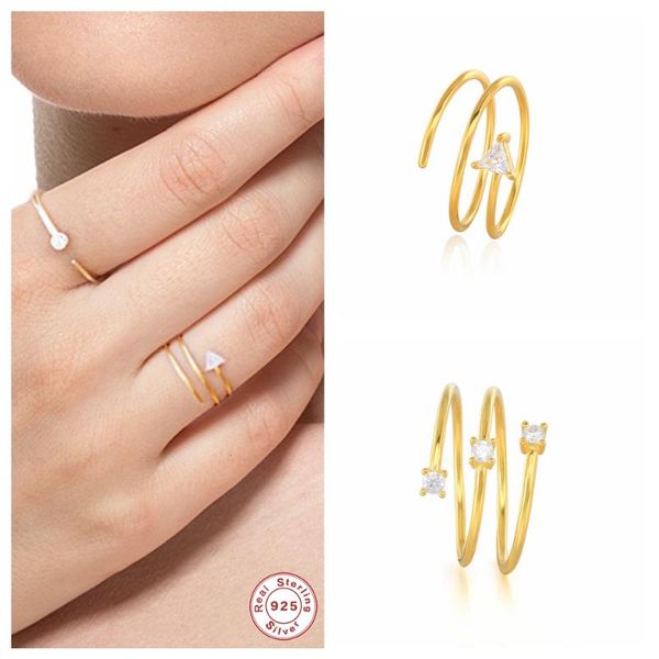 

luxury anillo plata 925 mujer minimalist line design wedding rings for loves' couple valentine's day charming ring jewerly gift cl, Golden;silver