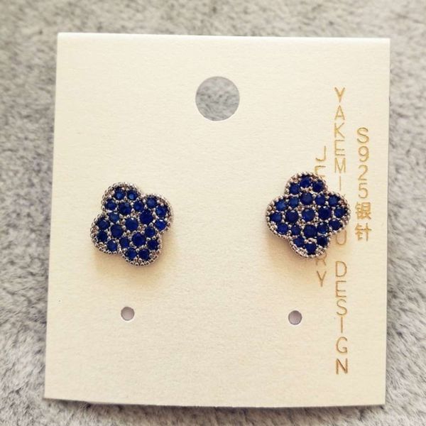 

high end s925 silver needle micro diamond blue clover earrings, Black