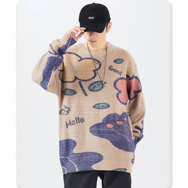 

men's sweaters autumn sweater loose round neck fashion trend hong kong style couple wear knitted casual warm jacket, White;black