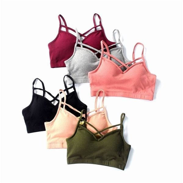 Frauen Crop Tops Camisole Camis Solide Farben Bralette Unterwäsche Strappy Gepolsterter BH Baumwolle Tank Top 210527