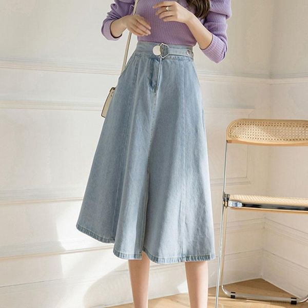 

skirts denim skirt women's 2021 summer high waist a-line thin medium length pleated, Black