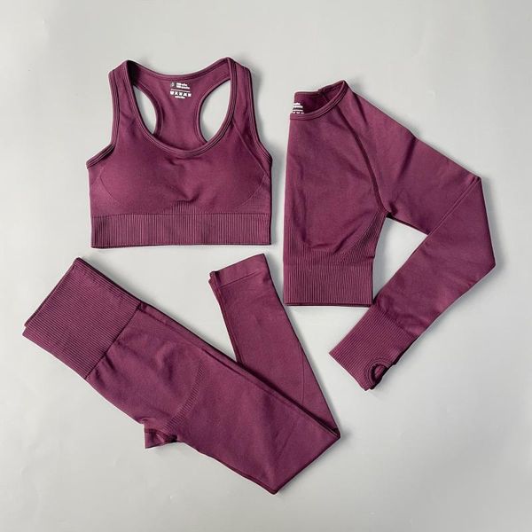 

yoga outfit 2/3pcs nahtlose frauen set workout sportswear gym kleidung fitness langarm crop hohe taille leggings sport anzÃ¼ge