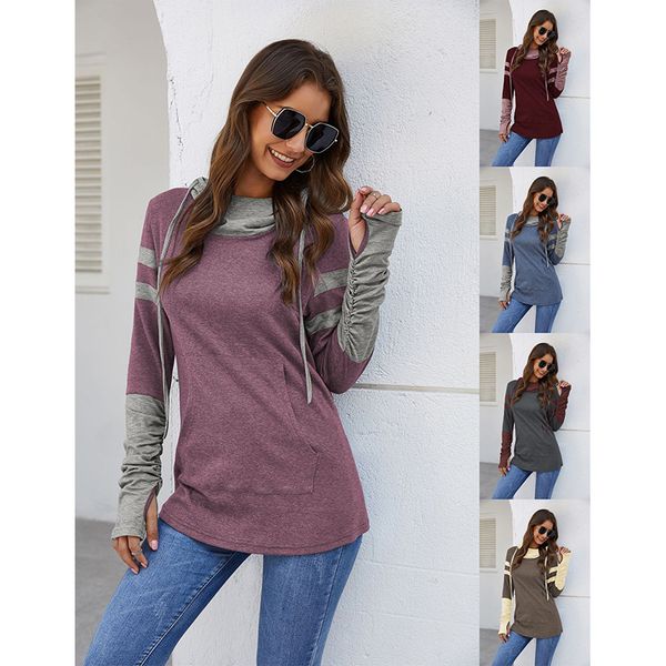 

women's hoodies stitching sweater top, Black