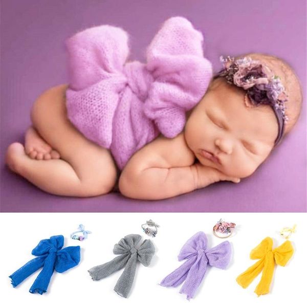 

blankets & swaddling 2 pcs born pography props bowknot wrapped cloth blanket headband set baby po shooting posing assist accessories