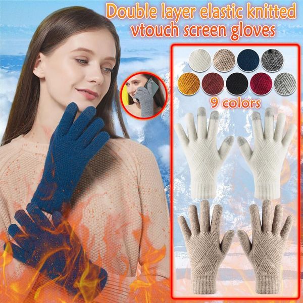 

cycling gloves winter men women knitted touch screen male mitten thicken warm wool fleece solid business autumn, Black