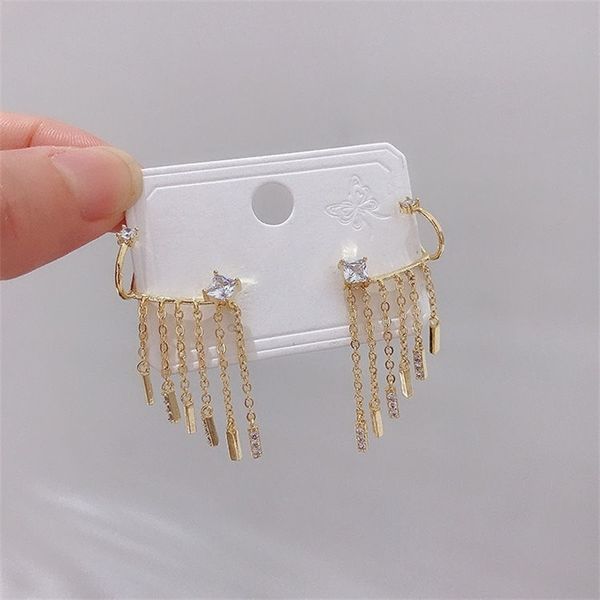 

2020 new refined tassel flash drill zircon earrings super fairy temperament, Black