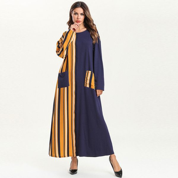

middle east muslim dress women loose striped poet a-line maxi dresses dubai kimono arab abaya jubah robe islamic clothing 4xl, Red