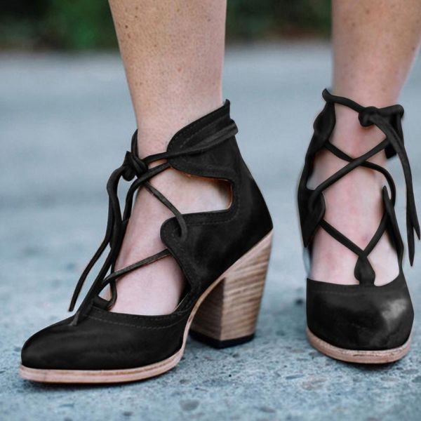 

women pumps plus size 35-43 heels chaussures femme gladiator summer high for party wedding shoes thick sandals, Black