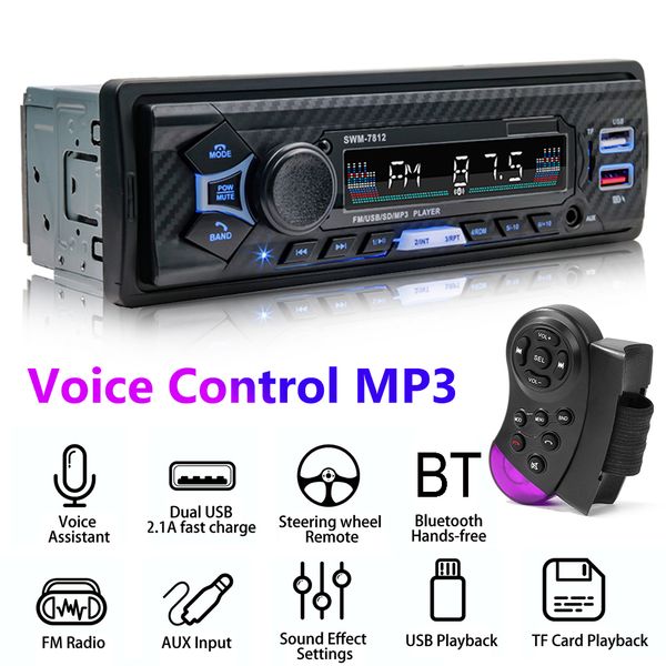 SWM-7812 Autoradio-Stereo-Player, Bluetooth 5.0, MP3-Player, 60 W, FM-Audio, Musik, USB/SD, Sprachsteuerung mit 4-Wege-Cinch-Ausgang