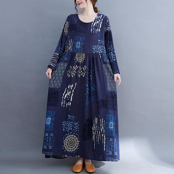 

casual dresses long sleeve cotton floral vintage o-neck spring autumn blue women 2021 office lady dress elegant femme clothes, Black;gray