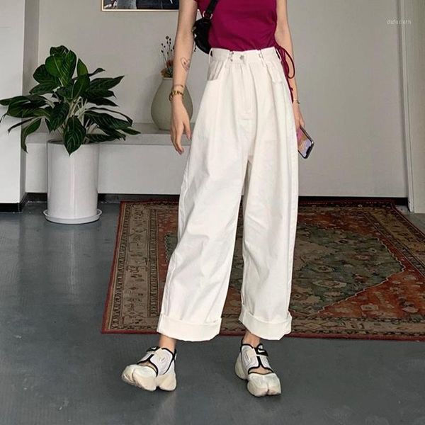 

harajuku denim jeans women solid vintage high waist wide leg trousers basic classic clothing blue streetwear women's