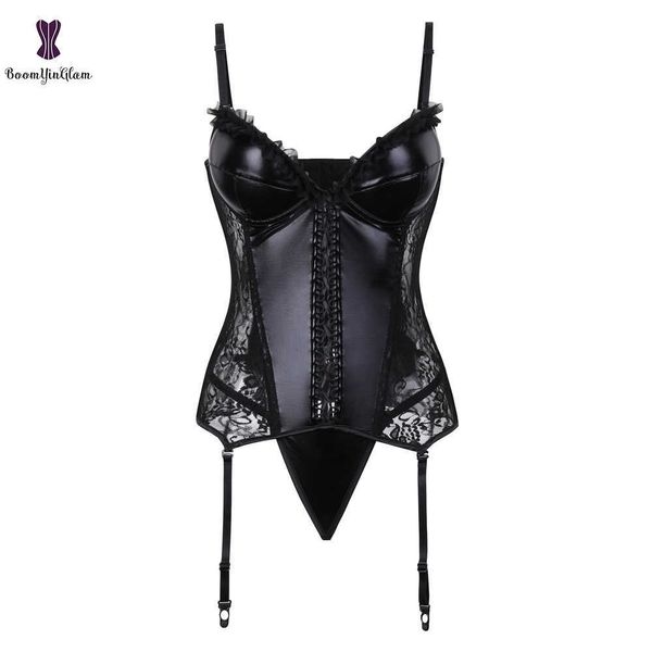 Cinturino da donna in ecopelle sexy floreale overbust corsetto vita bustier cincher chiusura con gancio e occhi bodyshaper