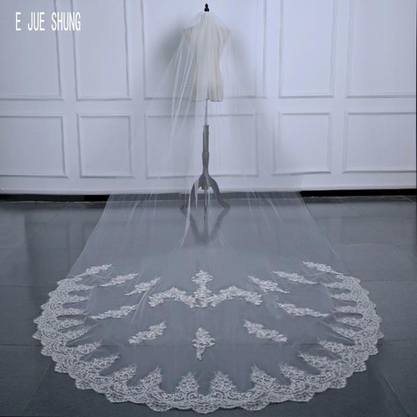 

bridal veils e jue shung modern wedding long lace applique edge one layer accessories for bride voile mariage, Black