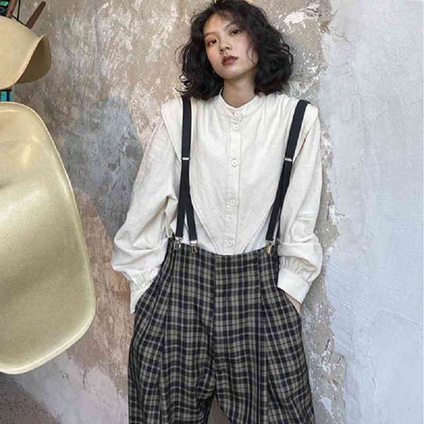 

spring korean style solid color women blouse shirt oversize button up cotton ladies shirts puff long sleeve female clothing 210521, White