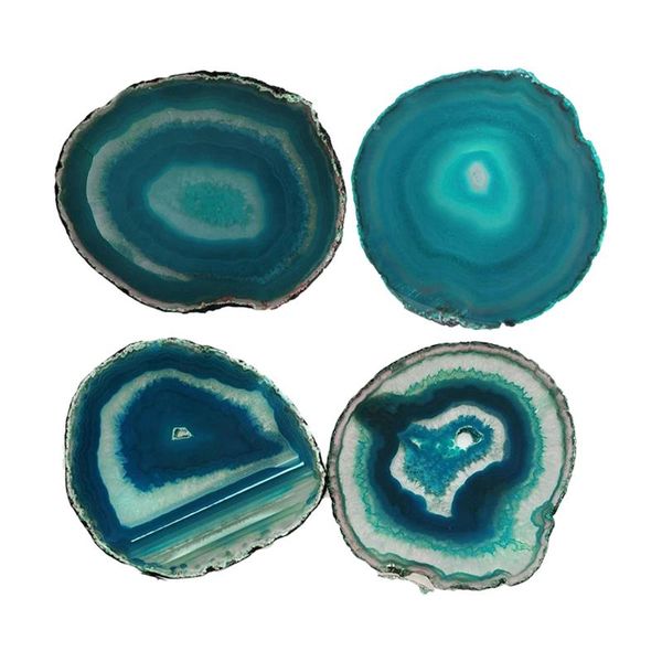 

mats & pads 4 pcs natural blue agate teacup tray decorative design stone gold edges home decor gemstone