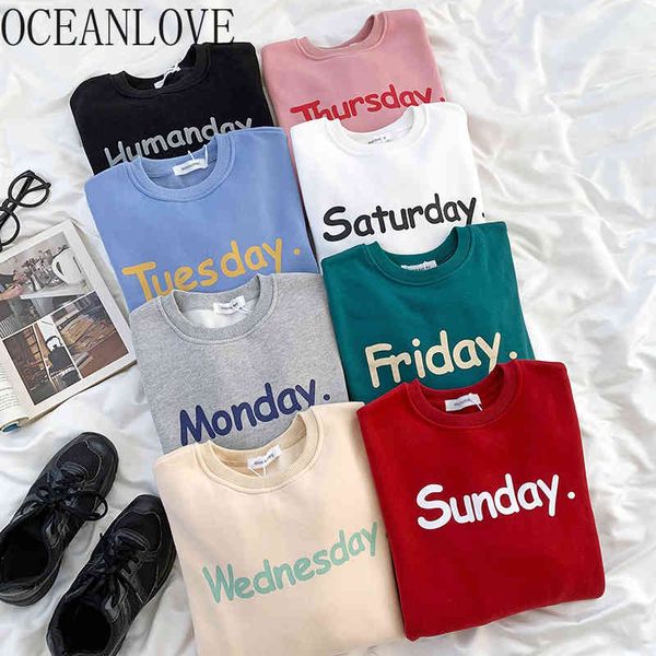 

hoodies women print letters o neck fleece autumn winter hoodie preppy style casual sweatshirts ins fashion 19368 210415, Black