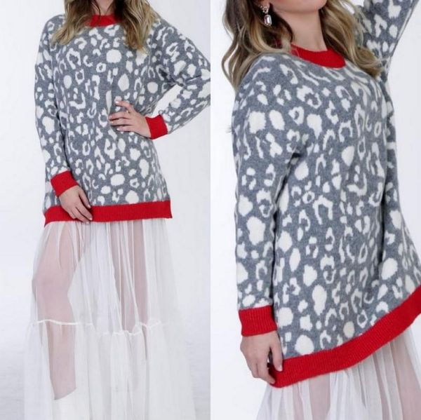 

casual dresses leopard pattern knitwear sweater, Black;gray