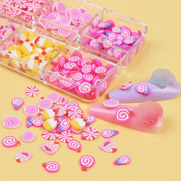 

nail glitter 6grids cute candy cake mix art decorations polymer clay sequins flake kit for manicure valentines diy acrylic kawaii design, Silver;gold