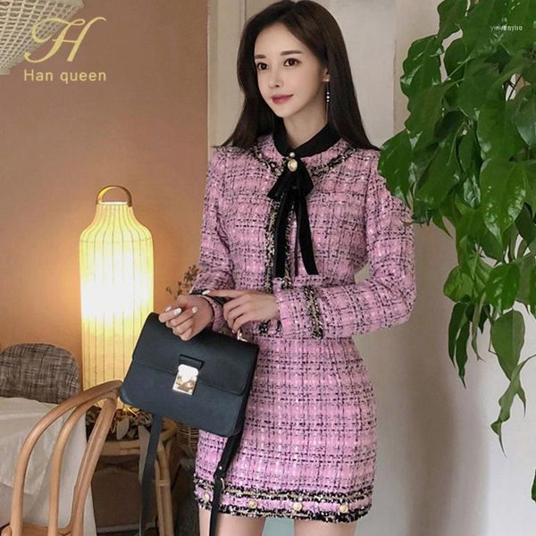 

han queen winter women's 2 pieces suits bow coats crop + sheath bodycon pencil skirt korean occupation work sets1, White