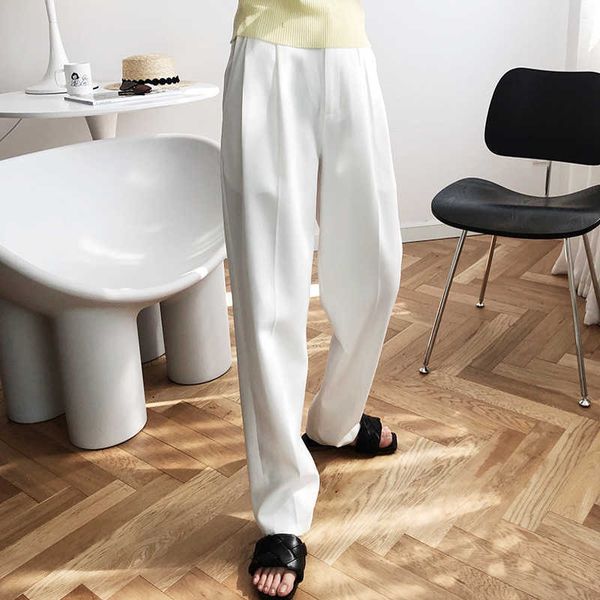 

white suit pants woman high waist loose harem pant pockets office ladies fashion pink trousers korean style autumn 210709, Black;white