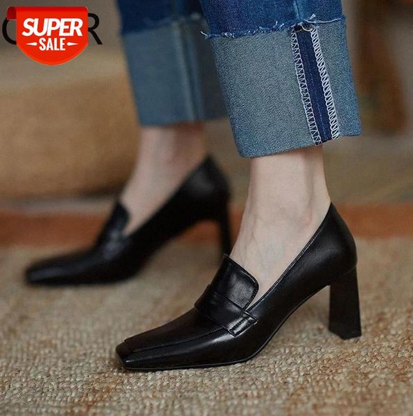 

Fashion New Light Color Shoes Woman 2021 Autumn Newest Square Toe Thick Heels Pumps Elegant Women's Heel Women #dR4J, Black