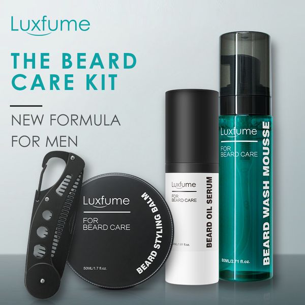 

luxfume the beard care kit beard activator serum beard styling balm wash mousse combscouts